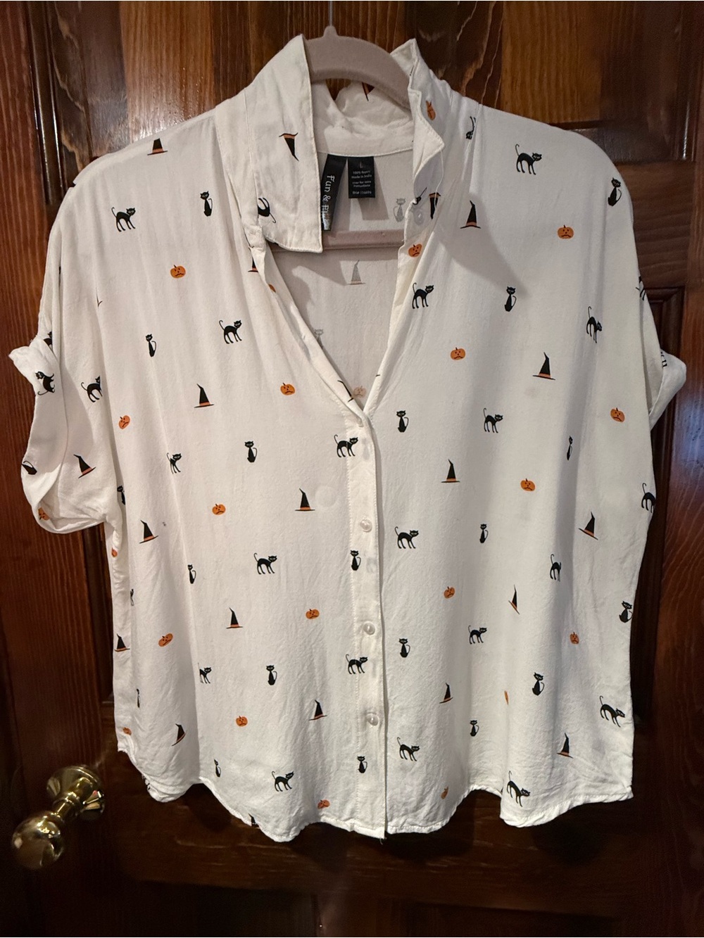 Fun and flirty PJ set Black Cat and Orange Pumpkin Print